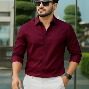 Maroon Color — Spandex Glossy Fabrics Shirt