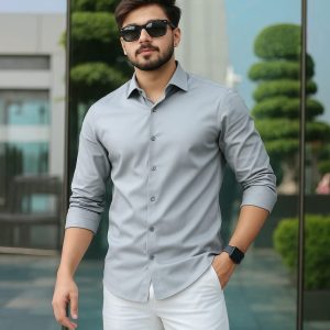 Ash Color — Spandex Glossy Fabrics Shirt