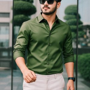 Olive Color — Spandex Glossy Fabrics Shirt