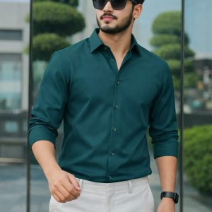 Sea Green Color — Spandex Glossy Fabrics Shirt