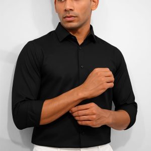 Black Spandex Glossy Fabrics Shirt