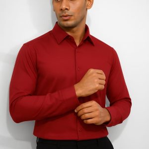 Maroon Spandex Glossy Fabrics Shirt