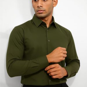 Olive Spandex Glossy Fabrics Shirt